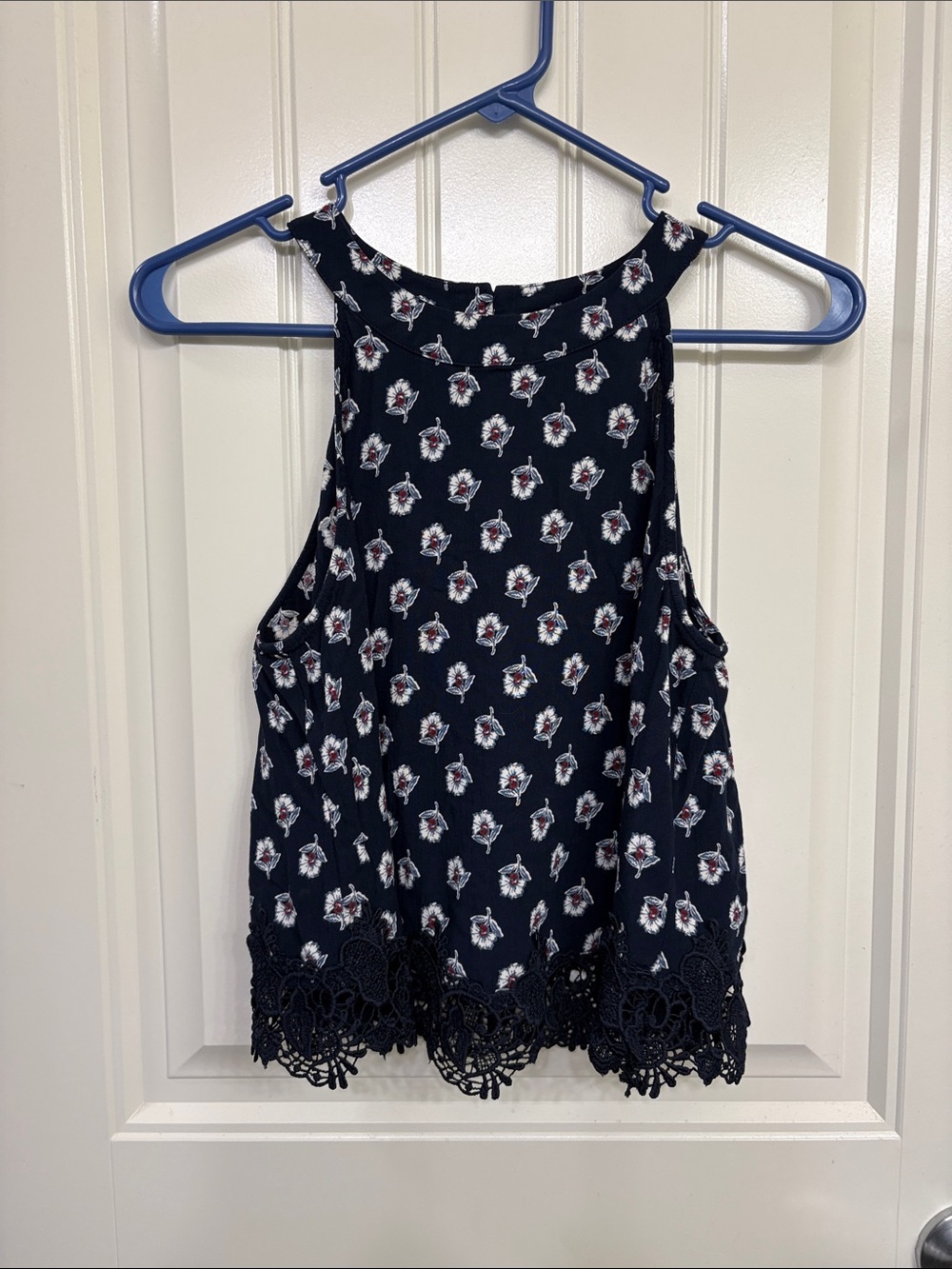 Abercrombie & Fitch Navy Floral Lace-Hem Tank